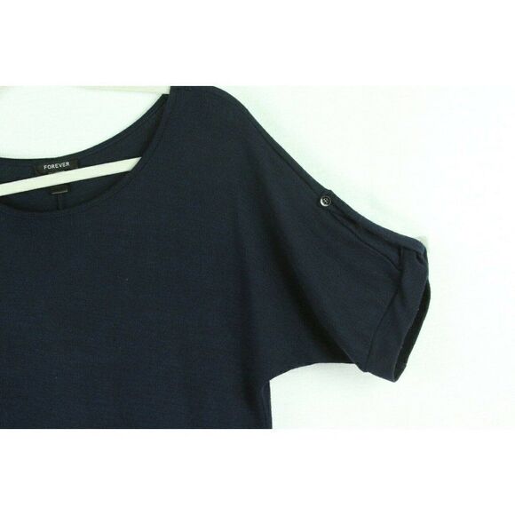 Forever Knit T-Shirt Dress Navy Blue Short Sleeves Dolman Scoop Neck Small - Picture 4 of 8